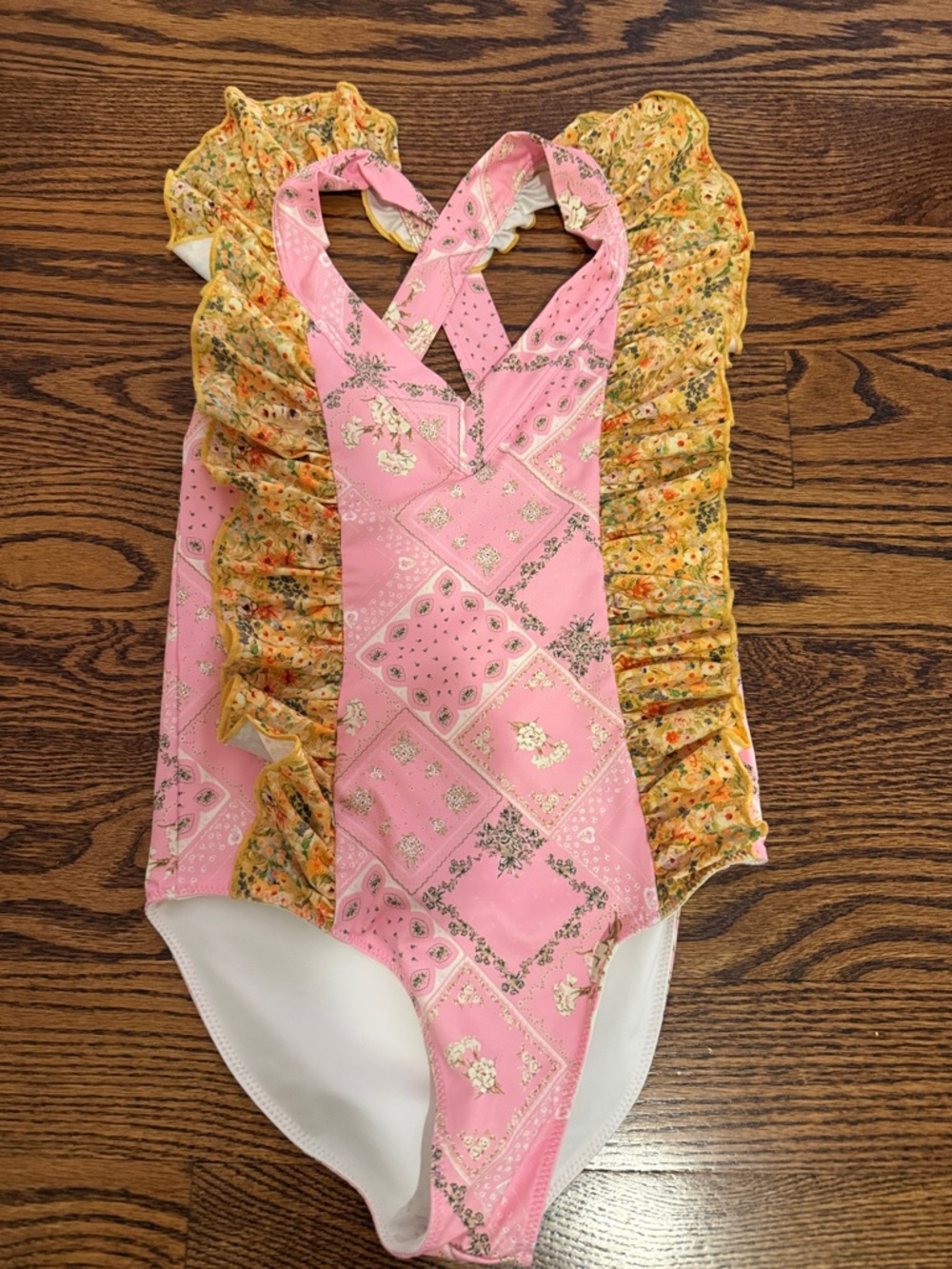 LoveShackFancy Pink and Yellow Floral Ruffle One-Piece - only worn to try on